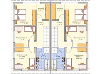 Fertighaus Doppelhaus Duett 125 von FINGERHUT HAUS Zwei- & Mehrfamilienhäuser Schlüsselfertig ab 395584€, Grundriss 2