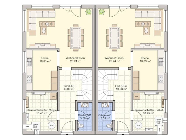 Fertighaus Doppelhaus Duett 129 von FINGERHUT HAUS Zwei- & Mehrfamilienhäuser Schlüsselfertig ab 426254€, Grundriss 1