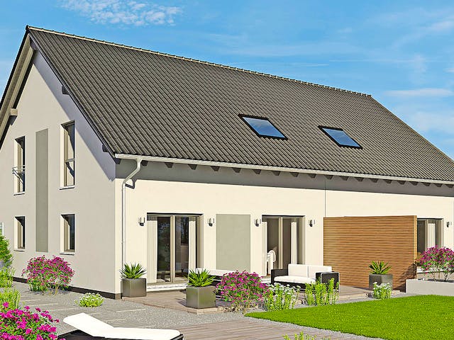 Fertighaus Duett 141 von Fingerhut Haus Schlüsselfertig ab 391465€, Satteldach-Klassiker Außenansicht 1