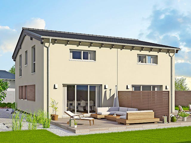 Fertighaus Duett 96 von Fingerhut Haus Schlüsselfertig ab 329789€, Satteldach-Klassiker Außenansicht 1