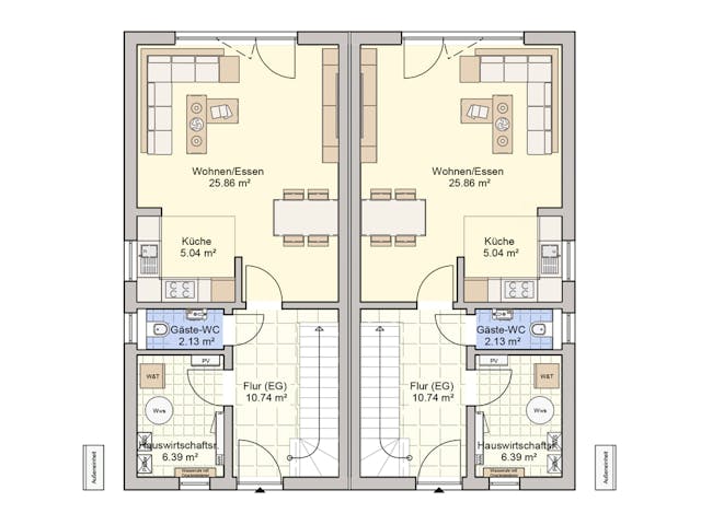 Fertighaus Doppelhaus Duett 96 von FINGERHUT HAUS Zwei- & Mehrfamilienhäuser Schlüsselfertig ab 332896€, Grundriss 1 Fertighaus Doppelhaus Duett 96 von FINGERHUT HAUS Zwei- & Mehrfamilienhäuser Schlüsselfertig ab 332896€, Grundriss 1