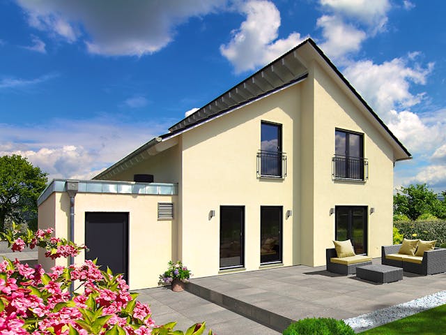 Fertighaus Granda von Fingerhut Haus Schlüsselfertig ab 474400€, Pultdachhaus Außenansicht 1