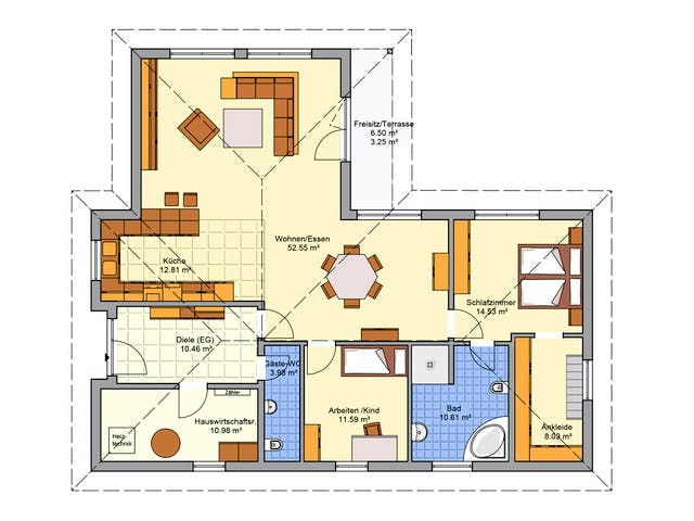 Fertighaus Levita von Fingerhut Haus Schlüsselfertig ab 419247€, Bungalow Grundriss 1