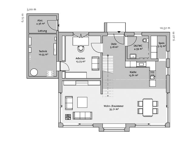 Fertighaus Musterhaus CasaMina von FischerHaus Schlüsselfertig ab 546490€, Satteldach-Klassiker Grundriss 1