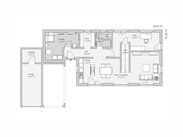 Fertighaus Modern 154 von FischerHaus Schlüsselfertig ab 585412€, Satteldach-Klassiker Grundriss 1