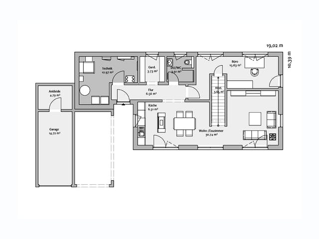 Fertighaus Modern 154 von FischerHaus Schlüsselfertig ab 585412€, Satteldach-Klassiker Grundriss 1