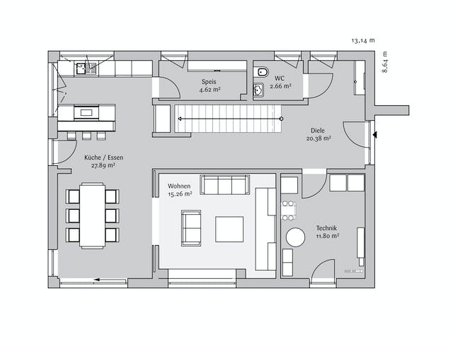 Fertighaus Modern 161 von FischerHaus Schlüsselfertig ab 530046€, Satteldach-Klassiker Grundriss 1