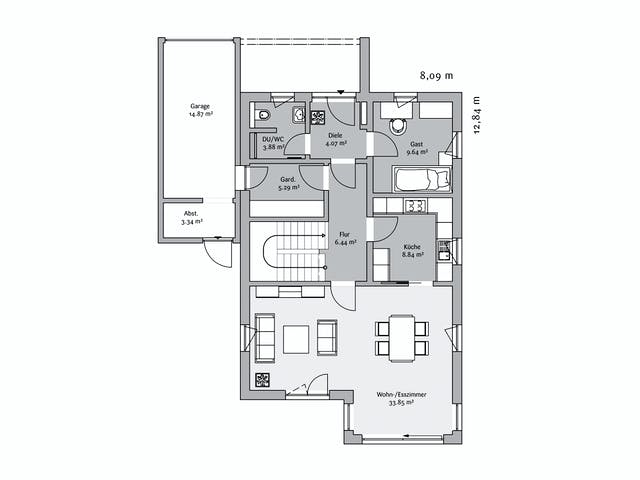 Fertighaus Modern 210 von FischerHaus Schlüsselfertig ab 526396€, Satteldach-Klassiker Grundriss 1