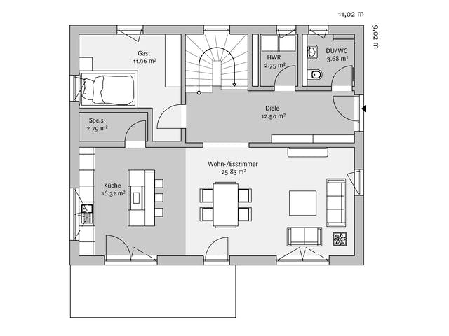 Fertighaus Modern 238 von FischerHaus Schlüsselfertig ab 548559€, Satteldach-Klassiker Grundriss 1