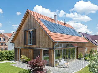 Fertighaus F174 - Kutter von Fluck Holzbau Schlüsselfertig ab 455000€, Satteldach-Klassiker Außenansicht 1