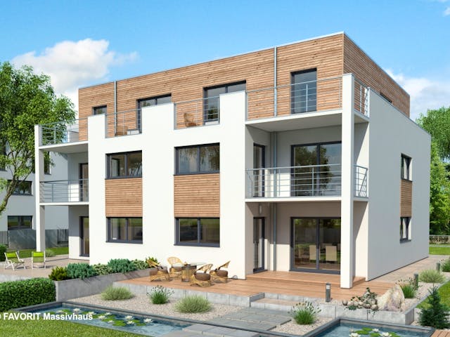 Massivhaus Format 5-484 von Favorit Massivhaus - Mehrfamilienhäuser Schlüsselfertig ab 1143140€, Cubushaus Außenansicht 1