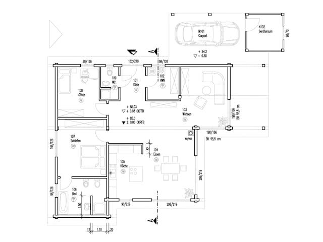 Blockhaus An der Sülz von Fullwood Wohnblockhaus Bausatzhaus ab 220000€, Bungalow Grundriss 1