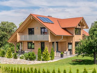 Blockhaus Mittelfranken von Fullwood Wohnblockhaus Ausbauhaus ab 200000€, Blockhaus Außenansicht 1