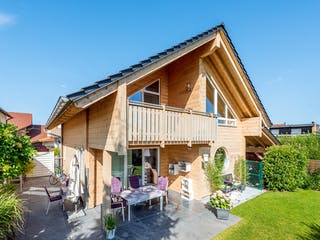 Blockhaus Rheinglück von Fullwood Wohnblockhaus Ausbauhaus ab 160000€, Blockhaus Außenansicht 1