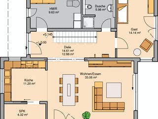 Massivhaus Bauhaus Futura von Kern-Haus Schlüsselfertig ab 473900€, Cubushaus Grundriss 1