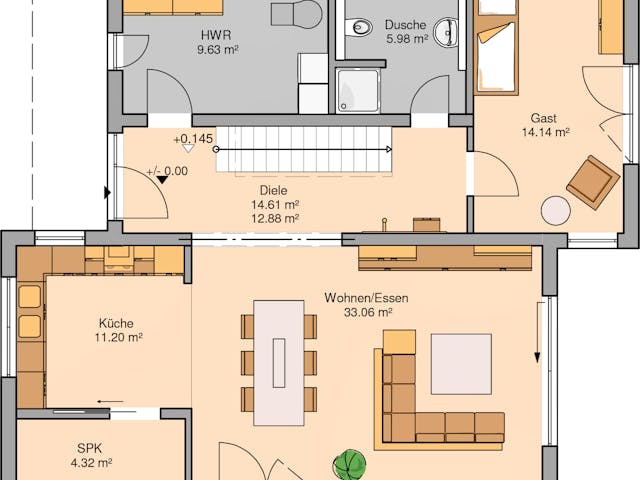Massivhaus Bauhaus Futura von Kern-Haus Schlüsselfertig ab 464900€, Cubushaus Grundriss 1 Massivhaus Bauhaus Futura von Kern-Haus Schlüsselfertig ab 464900€, Cubushaus Grundriss 1