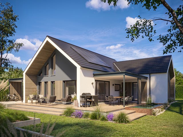 Fertighaus Haas Vivo 103 von Haas Fertigbau, Bungalow Außenansicht 1 Fertighaus Haas Vivo 103 von Haas Fertigbau, Bungalow Außenansicht 1