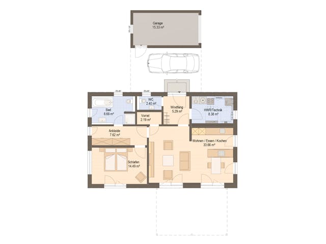 Fertighaus Haas Brava BT 84 von Haas Fertigbau Schlüsselfertig ab 323000€, Bungalow Grundriss 1