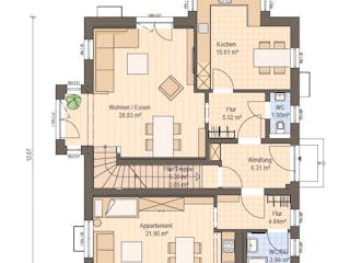 Fertighaus Haas Z 175 B von Haas Fertigbau - Mehrfamilienhäuser Schlüsselfertig ab 501000€, Satteldach-Klassiker Grundriss 1