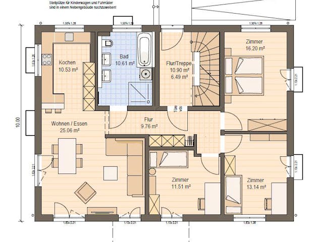 Fertighaus Haas Mehrfamilienhaus mit 3 Wohneinheiten und Flachdach von Haas Fertigbau - Mehrfamilienhäuser, Grundriss 1
