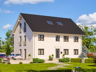 Fertighaus Haas Mehrfamilienhaus mit 3 Wohneinheiten und Satteldach von Haas Fertigbau - Mehrfamilienhäuser, Außenansicht 2