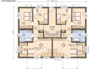 Fertighaus Haas Mehrfamilienhaus mit 5 Wohneinheiten und Flachdach von Haas Fertigbau - Mehrfamilienhäuser, Grundriss 1