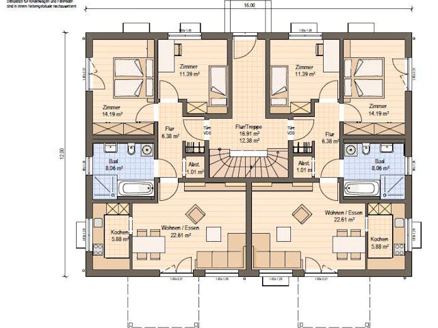 Fertighaus Haas Mehrfamilienhaus mit 5 Wohneinheiten und Flachdach von Haas Fertigbau - Mehrfamilienhäuser, Grundriss 1