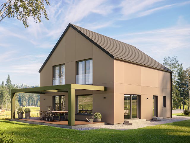 Fertighaus AVA von Haas Fertigbau Ausbauhaus ab 277000€, Satteldach-Klassiker Außenansicht 1