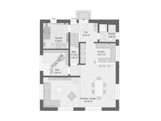 Fertighaus AVA von Haas Fertigbau Ausbauhaus ab 277000€, Satteldach-Klassiker Grundriss 1