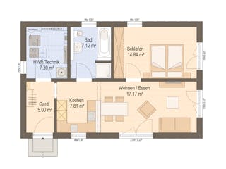 Fertighaus Haas Bela 60 von Haas Fertigbau Schlüsselfertig ab 243000€, Bungalow Grundriss 1