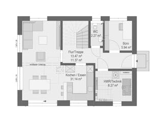 Fertighaus FREA von Haas Fertigbau Ausbauhaus ab 243000€, Cubushaus Grundriss 1
