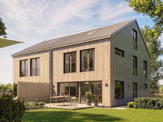 Fertighaus LEVA von Haas Fertigbau Ausbauhaus ab 298245€, Satteldach-Klassiker Außenansicht 1 Fertighaus LEVA von Haas Fertigbau Ausbauhaus ab 298245€, Satteldach-Klassiker Außenansicht 1