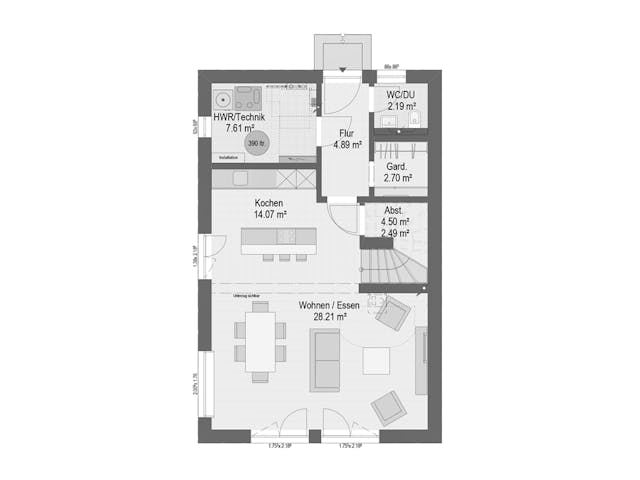 Fertighaus LEVA von Haas Fertigbau Ausbauhaus ab 298245€, Satteldach-Klassiker Grundriss 1 Fertighaus LEVA von Haas Fertigbau Ausbauhaus ab 298245€, Satteldach-Klassiker Grundriss 1