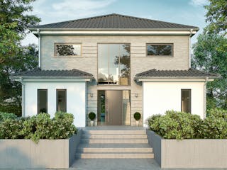 Massivhaus Aventus 162 von HANNOVER HAUS Schlüsselfertig ab 388900€, Stadtvilla Außenansicht 1