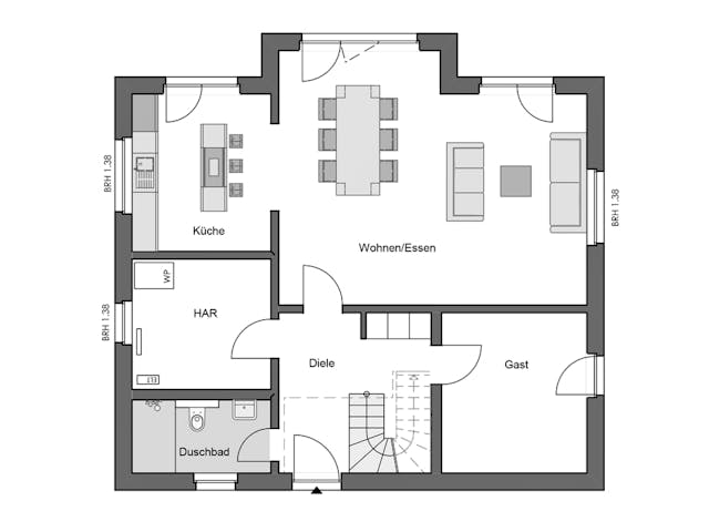 Massivhaus Familia 172 von HANNOVER HAUS Schlüsselfertig ab 389900€, Satteldach-Klassiker Grundriss 1