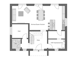 Massivhaus Individual 175 von HANNOVER HAUS Schlüsselfertig ab 413500€, Satteldach-Klassiker Grundriss 1