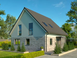 Massivhaus Klassiker 153 von HANNOVER HAUS Schlüsselfertig ab 328500€, Satteldach-Klassiker Außenansicht 2