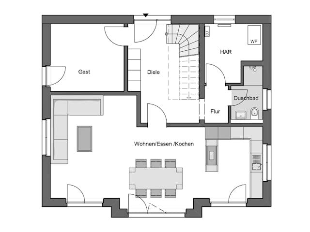 Massivhaus Klassiker 153 von HANNOVER HAUS Schlüsselfertig ab 328500€, Satteldach-Klassiker Grundriss 1