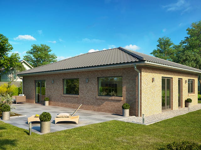 Massivhaus Life 115 von HANNOVER HAUS Schlüsselfertig ab 263500€, Bungalow Außenansicht 1 Massivhaus Life 115 von HANNOVER HAUS Schlüsselfertig ab 263500€, Bungalow Außenansicht 1
