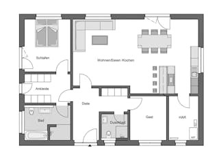 Massivhaus Life 115 von HANNOVER HAUS Schlüsselfertig ab 263500€, Bungalow Grundriss 1