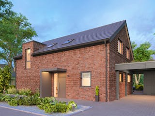 Massivhaus Modern 154 Style von HANNOVER HAUS Schlüsselfertig ab 354500€, Satteldach-Klassiker Außenansicht 2
