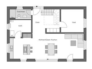Massivhaus Modern 154 Style von HANNOVER HAUS Schlüsselfertig ab 354500€, Satteldach-Klassiker Grundriss 1