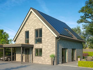 Massivhaus Smart 145 von HANNOVER HAUS Schlüsselfertig ab 309500€, Satteldach-Klassiker Außenansicht 2