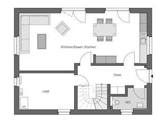 Massivhaus Smart 145 von HANNOVER HAUS Schlüsselfertig ab 309500€, Satteldach-Klassiker Grundriss 1