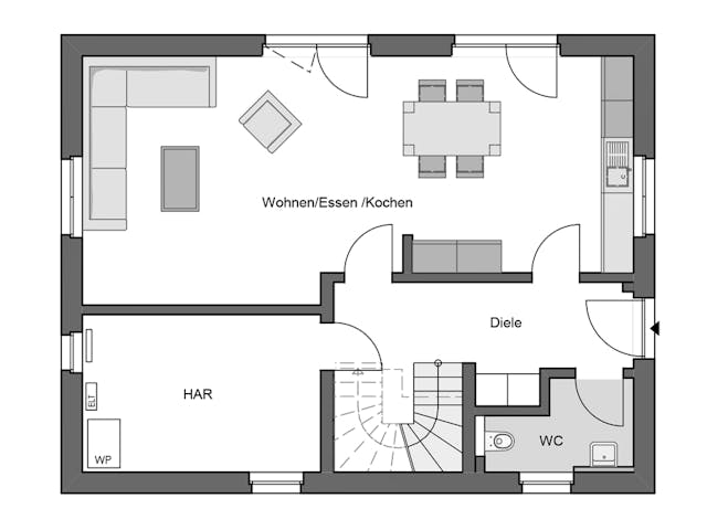 Massivhaus Smart 145 von HANNOVER HAUS Schlüsselfertig ab 309500€, Satteldach-Klassiker Grundriss 1