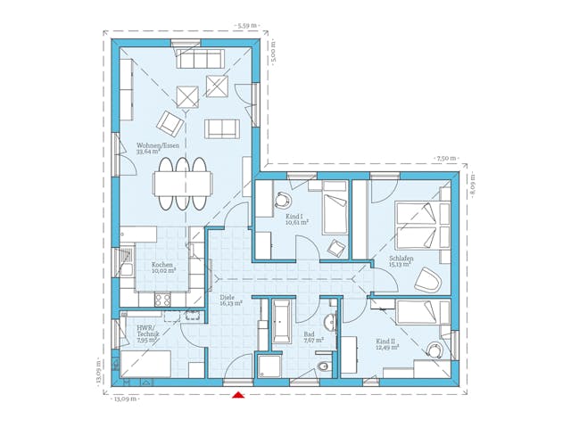 Fertighaus Bungalow 113 von Hanse Haus Schlüsselfertig ab 374093€, Bungalow Grundriss 1