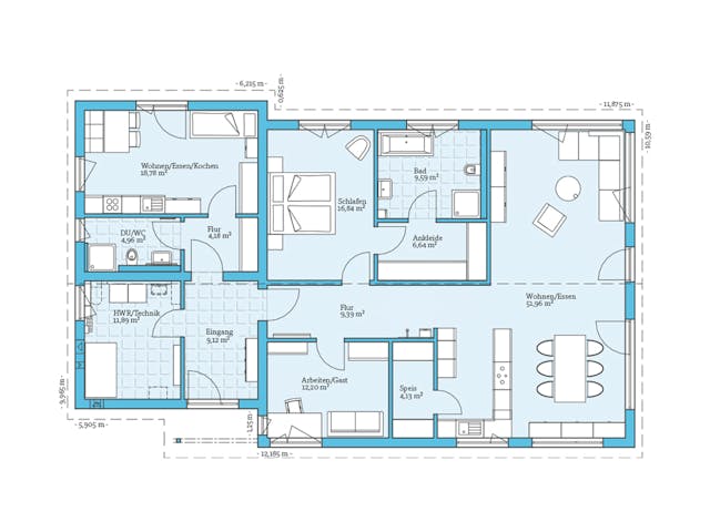 Fertighaus Bungalow 160 von Hanse Haus, Bungalow Grundriss 1 Fertighaus Bungalow 160 von Hanse Haus, Bungalow Grundriss 1