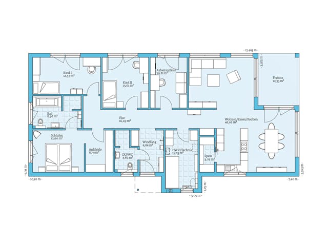 Fertighaus Bungalow 169 von Hanse Haus Schlüsselfertig ab 550247€, Bungalow Grundriss 1