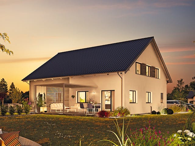 Fertighaus Doppelhaus 35-124 von Hanse Haus, Satteldach-Klassiker Außenansicht 1