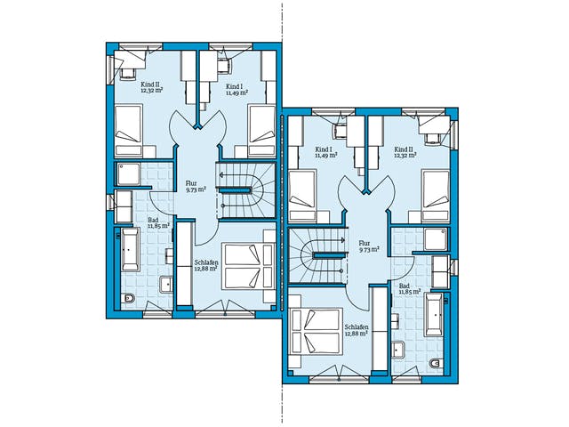 Fertighaus Doppelhaus 164 von Hanse Haus Schlüsselfertig ab 443565€, Satteldach-Klassiker Grundriss 2